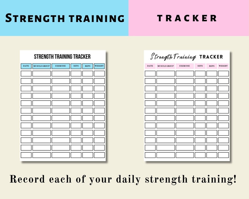 Strength Training Tracker Printable, Workout Tracker, Weight Lifting Tracker, Fitness Tracker