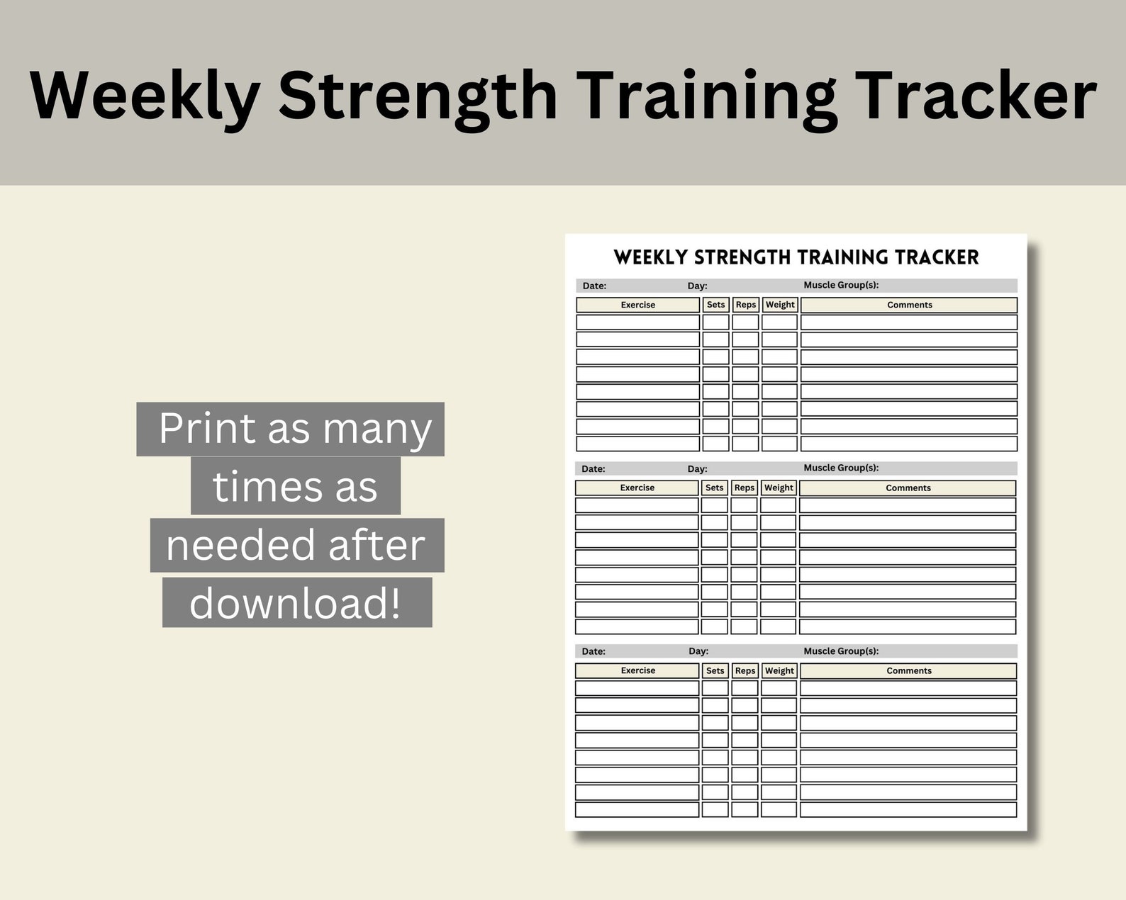 Weekly Strength Training Tracker Printable, Goal Setting Worksheet ...