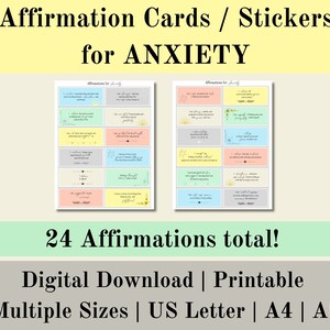 Tägliche Affirmationskarten für Angst Printable Stickers Selbstliebe, Digitale Achtsamkeitskarten Positiv, Digitaler Download, US Letter, A4, A5