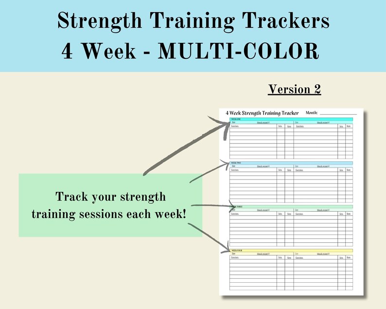 Strength Training 4 Week Trackers Multi Color, Fitness Tracker, Weight