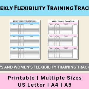 Weekly Flexibility Training Tracker Printable, Exercise Log, Fitness Tracker, Workout Tracker Printable, Digital Download, US Letter, A4, A5