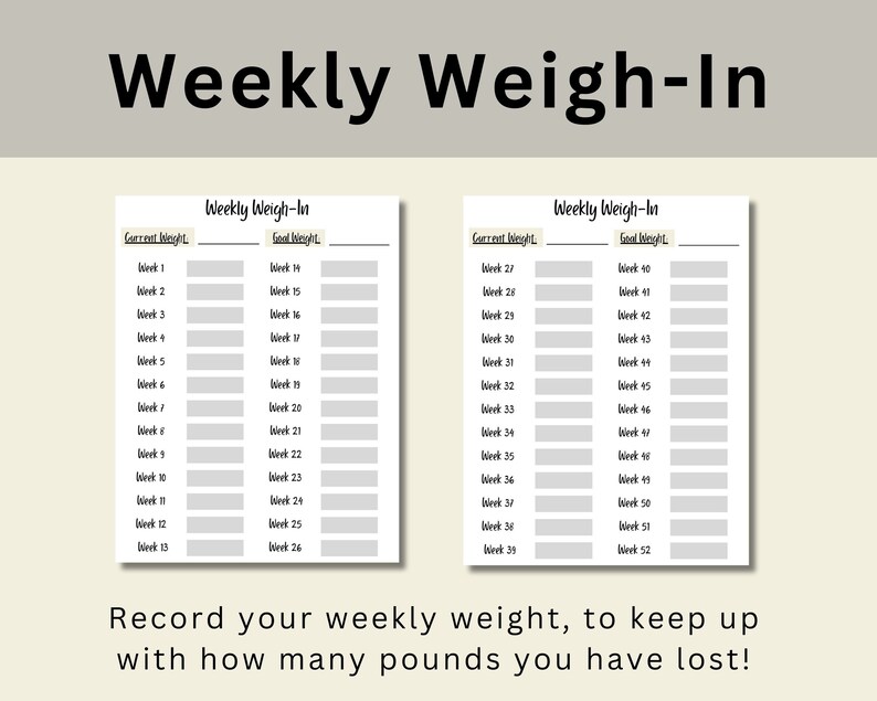 Weekley Weight In Weekly Weigh In, Weight Loss Tracker, Weekly Weigh in Printable, Weekly ...