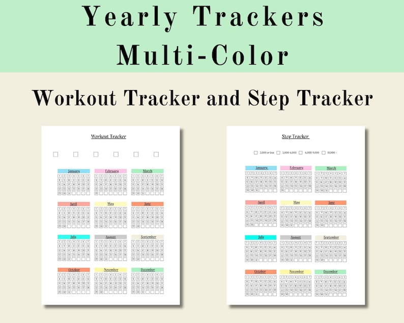Yearly Trackers Multi Color Printable, Monthly Trackers Digital Log ...