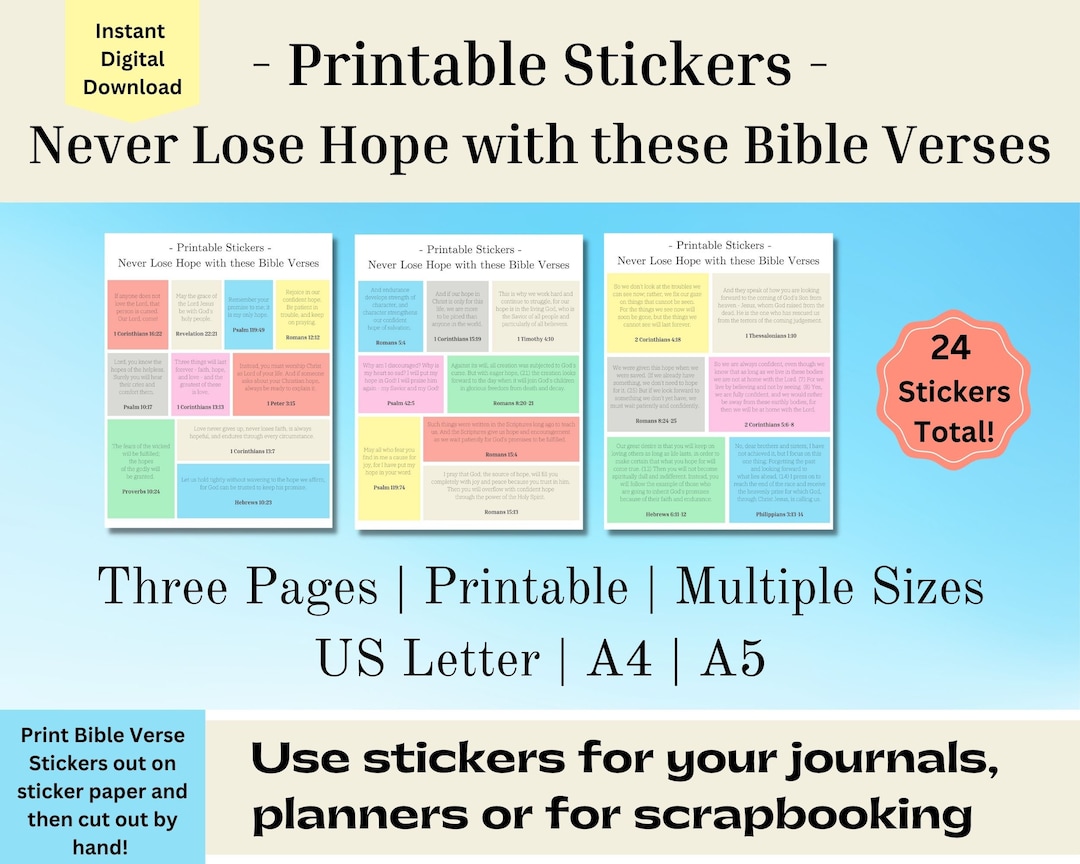 Christian Digital Stickers, Printable Bible Verse Hope Stickers for ...