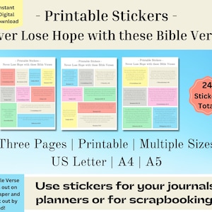 Pegatinas digitales cristianas, pegatinas imprimibles de esperanza del versículo bíblico para diarios y planificadores, descarga digital, carta de EE. UU., A4, A5