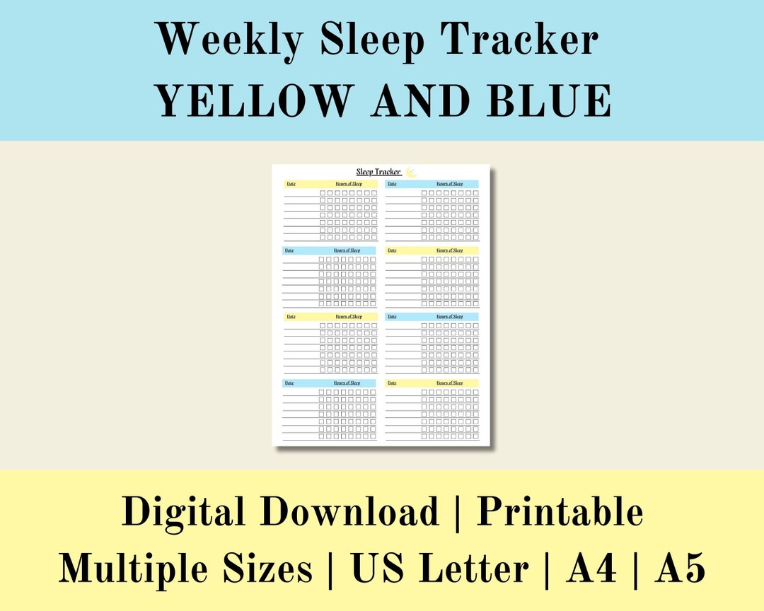 Yellow Ruled Sleep Yellow Blue Weekly Sleep Tracker Printable, Daily Sleep Log Digital ...