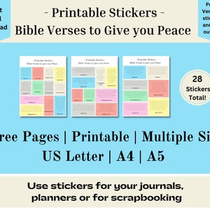 Pegatinas de paz digitales cristianas imprimibles, pegatinas de versículos bíblicos para diarios y planificadores, descarga digital, carta de EE. UU., PDF