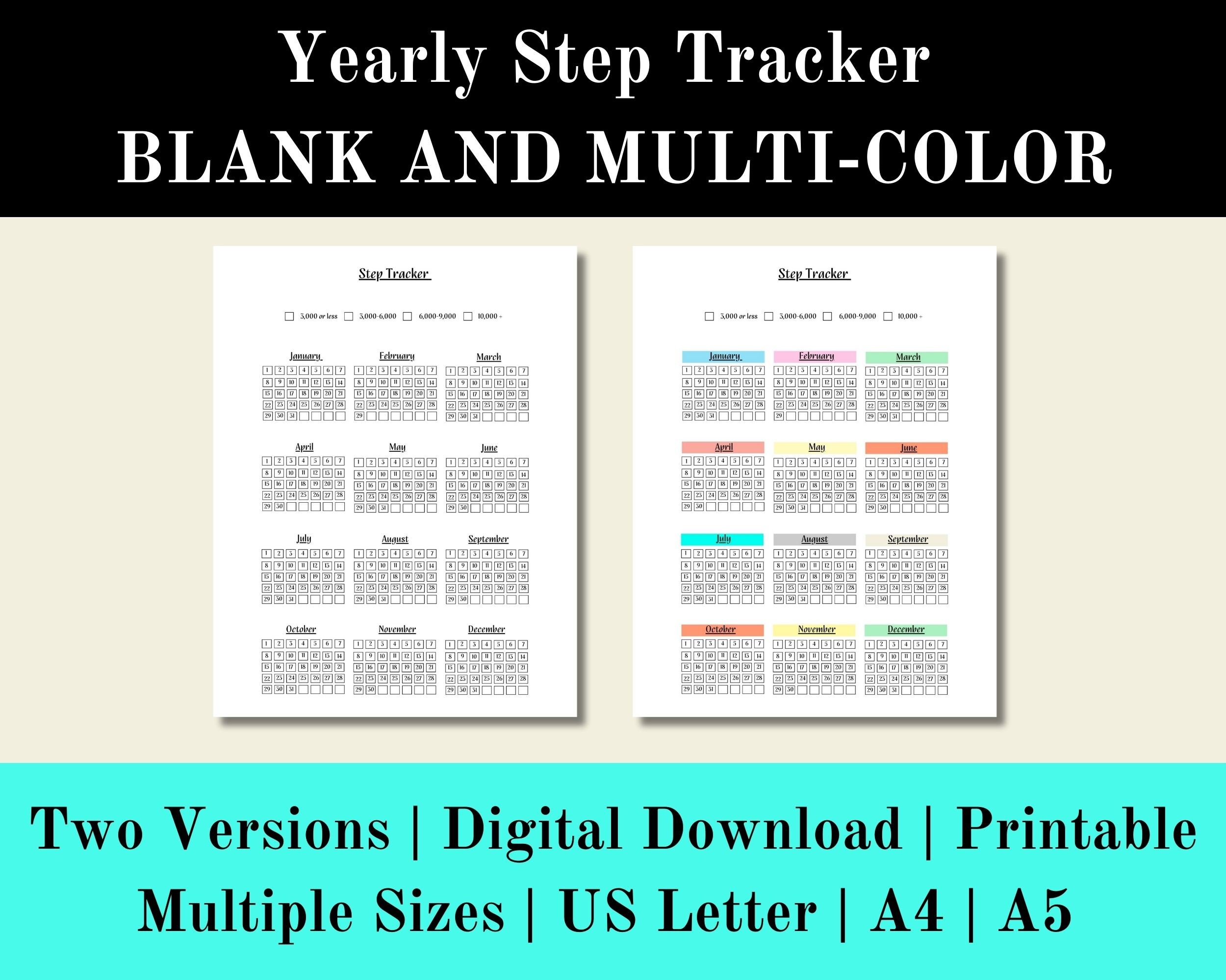 Step Log Color In Yearly Step Tracker Blank Printable, Multi Color Daily Step Log Digital ...
