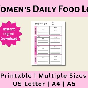 Registro alimentare giornaliero stampabile, Registro alimentare quotidiano, Tracciatore dei pasti, Tracciatore degli alimenti, Diario alimentare quotidiano, Diario alimentare, Download digitale, Lettera USA, A4, A5