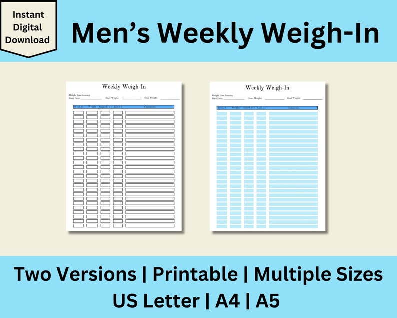 Weekly Weigh In, Weight Loss Tracker, Weekly Weigh in Printable, Weekly ...