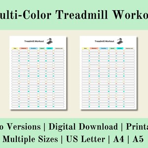 Multi Color Treadmill Workout, Treadmill Log, Treadmill Tracker, Fitness Tracker, Exercise Tracker, Digital Download, US Letter, A4, A5