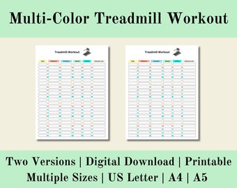 Multi Color Treadmill Workout, Treadmill Log, Treadmill Tracker, Fitness Tracker, Exercise Tracker, Digital Download, US Letter, A4, A5