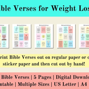 Pegatinas imprimibles para pérdida de peso del versículo bíblico, pegatinas digitales de las Escrituras cristianas, pegatinas del planificador, descarga digital, carta de EE. UU., A4, A5