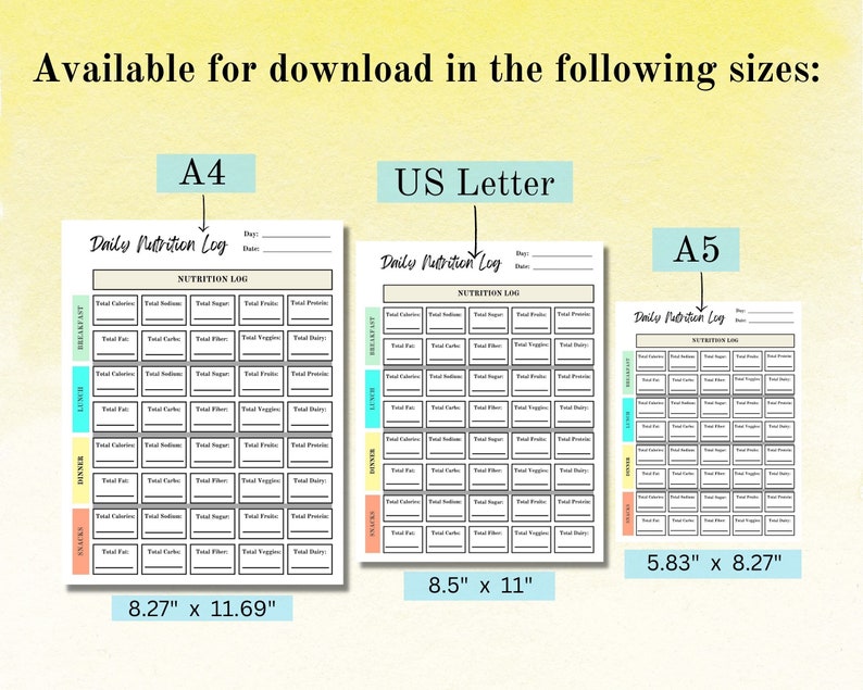 Daily Nutrition Log, Printable Nutrition Tracker, Food Journal ...