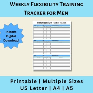 Weekly Flexibility Training Tracker Printable, Exercise Log, Fitness Tracker, Workout Tracker Printable, Digital Download, US Letter, A4, A5