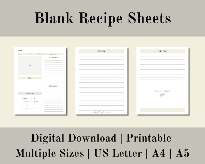 Blank Recipe Sheet, Printable Blank Recipe Sheet, Recipe Planner ...