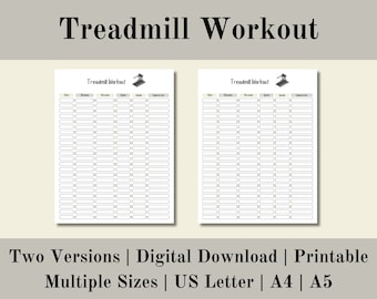 Treadmill Workout, Treadmill Log, Treadmill Tracker, Fitness Tracker, Exercise Tracker, Workout Log, Digital Download, US Letter, A4, A5