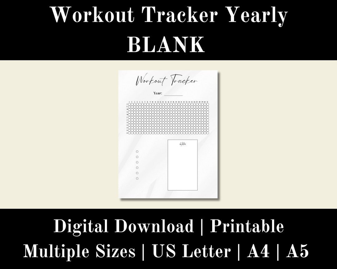 Yearly Workout Tracker Blank Printable, Workout Worksheet Journal Digital, Monthly Workout Log ...