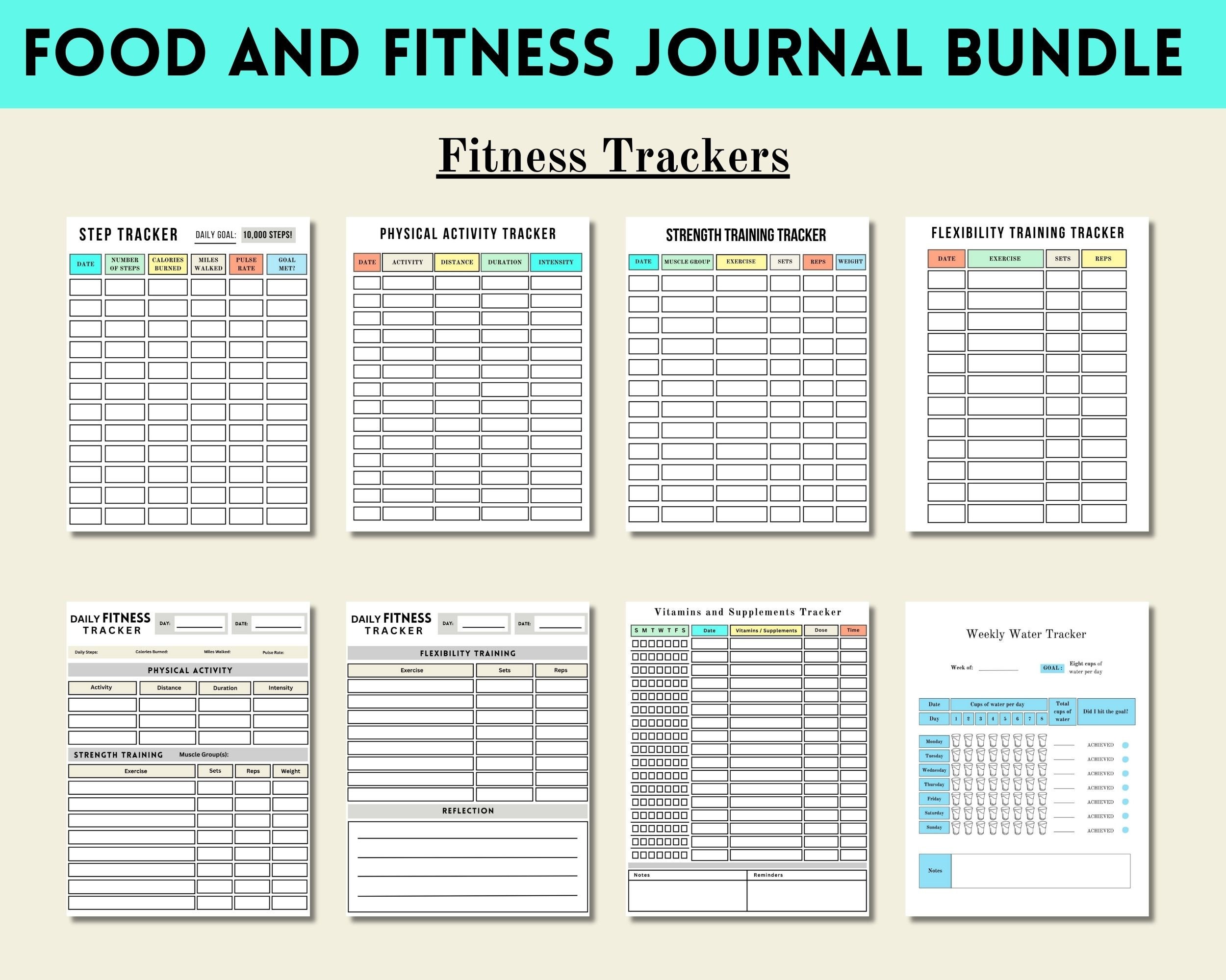 2024 Food and Fitness Journal Bundle, Printable Food and Fitness ...