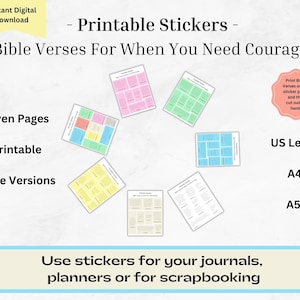 Pegatinas imprimibles de coraje del versículo bíblico, pegatinas digitales cristianas para diarios y planificadores, descarga digital, carta de EE. UU., A4, A5