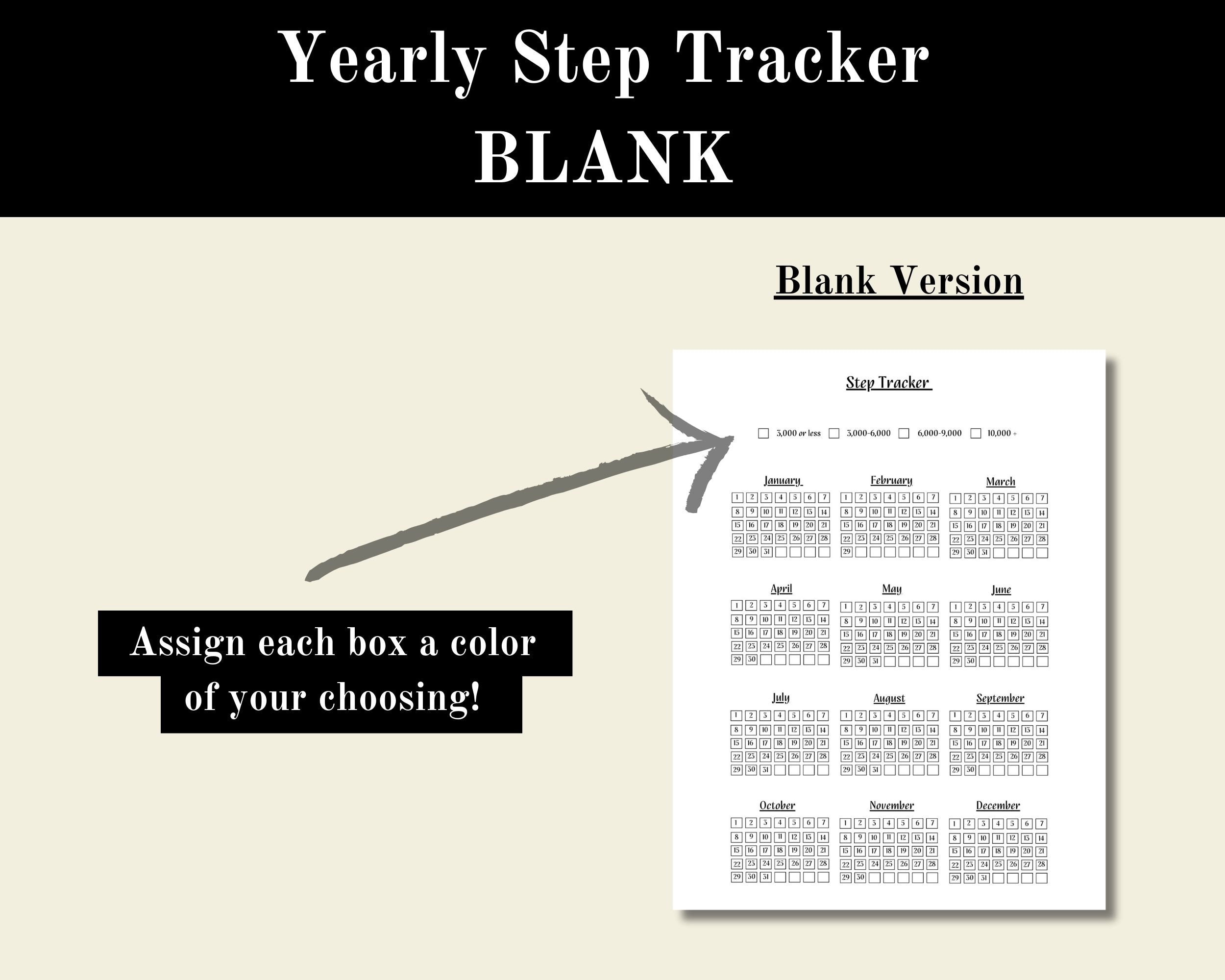 Step Log Color In Yearly Step Tracker Blank Printable, Multi Color Daily Step Log Digital ...