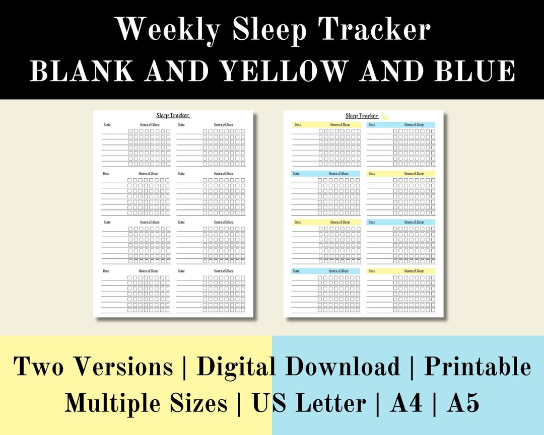 Yellow Ruled Sleep Blank Yellow Blue Weekly Sleep Tracker Printable, Daily Sleep Log ...