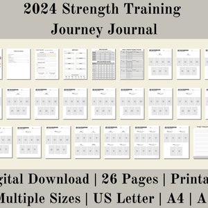 2024 Diario de entrenamiento de fuerza, Diario de levantamiento de pesas, Entrenamiento de fuerza, Rastreador de levantamiento de pesas, Descarga digital, Carta de EE. UU., A4, A5