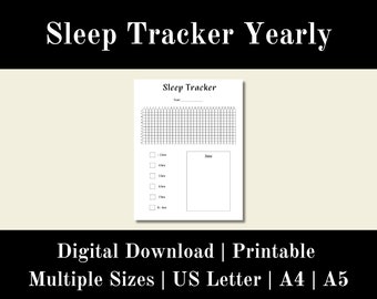 Sleep Tracker Yearly Blank Printable Log, Sleep Worksheet Journal Digital, Monthly Sleep Log, Digital Download, US Letter, A4, A5