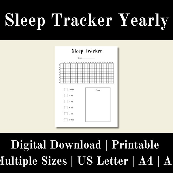 Sleep Tracker Yearly Blank Printable Log, Sleep Worksheet Journal Digital, Monthly Sleep Log, Digital Download, US Letter, A4, A5