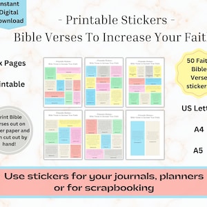 Pegatinas imprimibles de fe del versículo bíblico para diario y planificador, pegatinas digitales cristianas, descarga digital, carta de EE. UU., A4, A5