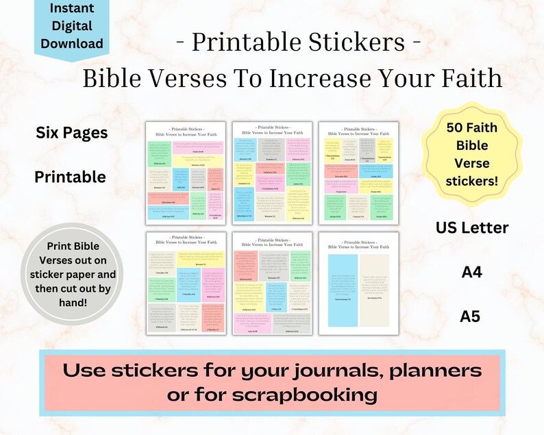 Printable Bible Verse Stickers, Faith Digital Stickers, Christian
