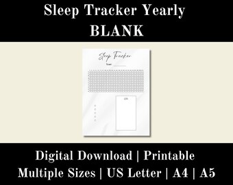 Yearly Sleep Tracker Blank Printable, Sleep Worksheet Journal Digital, Monthly Sleep Log, Digital Download, US Letter, A4, A5