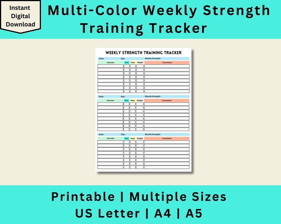 Strength Training Tracker Printable, Weekly Strength Training Tracker ...