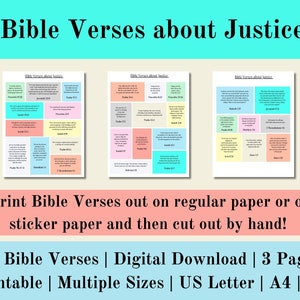 Pegatinas imprimibles de la justicia del versículo bíblico, pegatinas digitales de las Escrituras cristianas, diario de pegatinas del planificador, descarga digital, carta de EE. UU., A4, A5