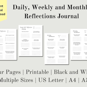 Reflections Journal, Self-Reflection Journal, Printable Reflections Journal, Daily Weekly and Monthly Reflections Journal, Digital Download