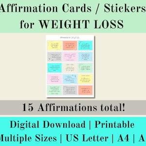 Tägliche Affirmationskarten zum Abnehmen druckbare Aufkleber Selbstliebe, Digitale Pounds Lost Cards Positiv, digitaler Download, US Letter, A5