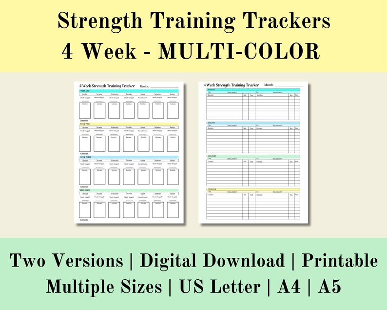 Strength Training 4 Week Trackers Multi Color, Fitness Tracker, Weight