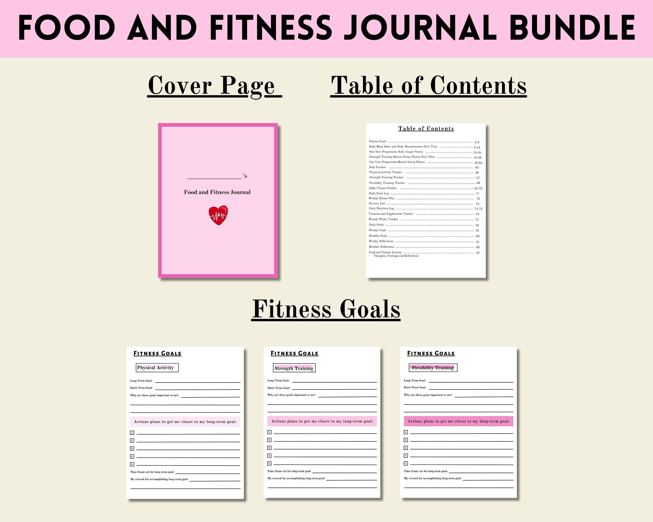 2024 Food and Fitness Journal Bundle, Printable Food and Fitness ...