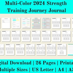 2024 Diario de entrenamiento de fuerza, Diario de levantamiento de pesas, Rastreador de levantamiento de pesas, Entrenamiento de fuerza, Descarga digital, Carta de EE. UU., A4, A5