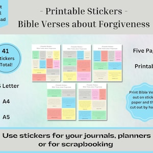 Pegatinas digitales cristianas, pegatinas imprimibles del perdón del versículo bíblico para diarios y planificadores, descarga digital, carta de EE. UU., A4, A5