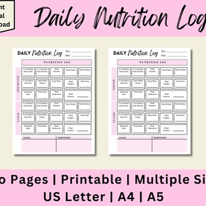Daily Food Log, Printable Daily Food Log, Meal Tracker, Food Tracker ...