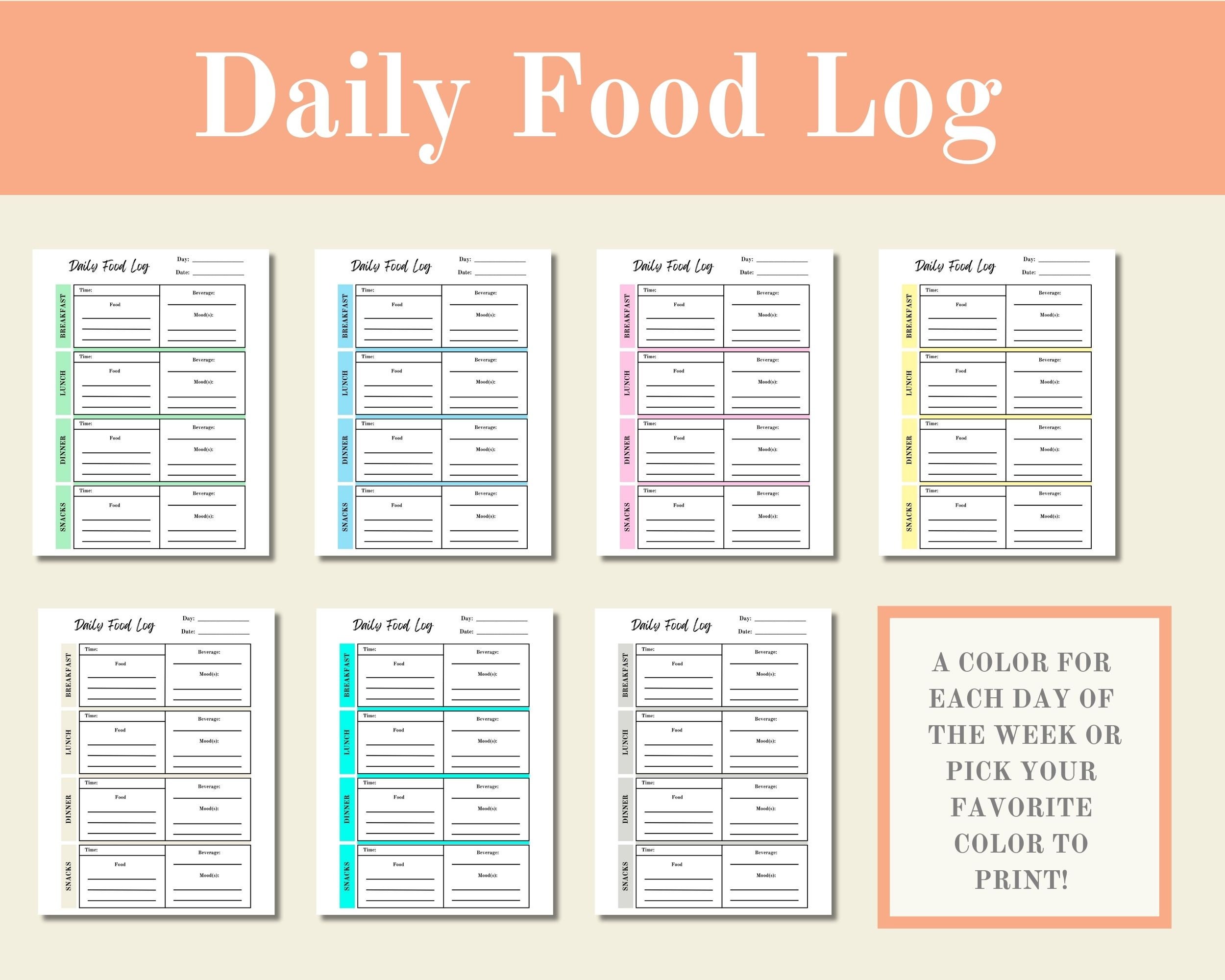 Daily Food Log Printable Daily Food Log Meal Tracker Food Tracker