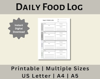 Registro diário de alimentos para impressão, registro diário de alimentos, rastreador de refeições, rastreador de alimentos, diário alimentar, diário alimentar, download digital, carta dos EUA, A4, A5