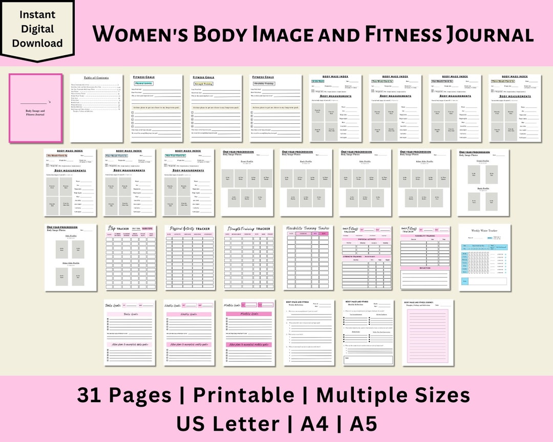 2024 Women's Body Image Journal, Women's Fitness Journal, Body ...