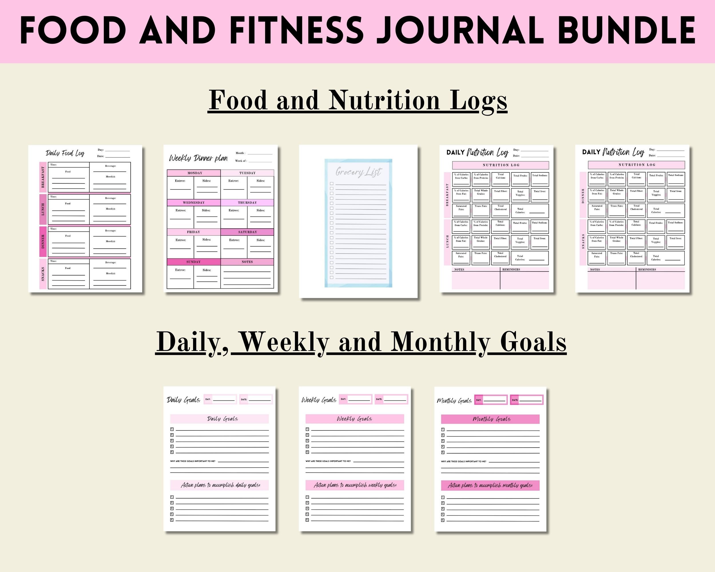 2024 Food and Fitness Journal Bundle, Printable Food and Fitness ...