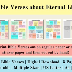 Pegatinas imprimibles de la vida eterna del versículo bíblico, pegatinas digitales de las Escrituras cristianas, diario de pegatinas del planificador, descarga digital, carta de EE. UU., A5