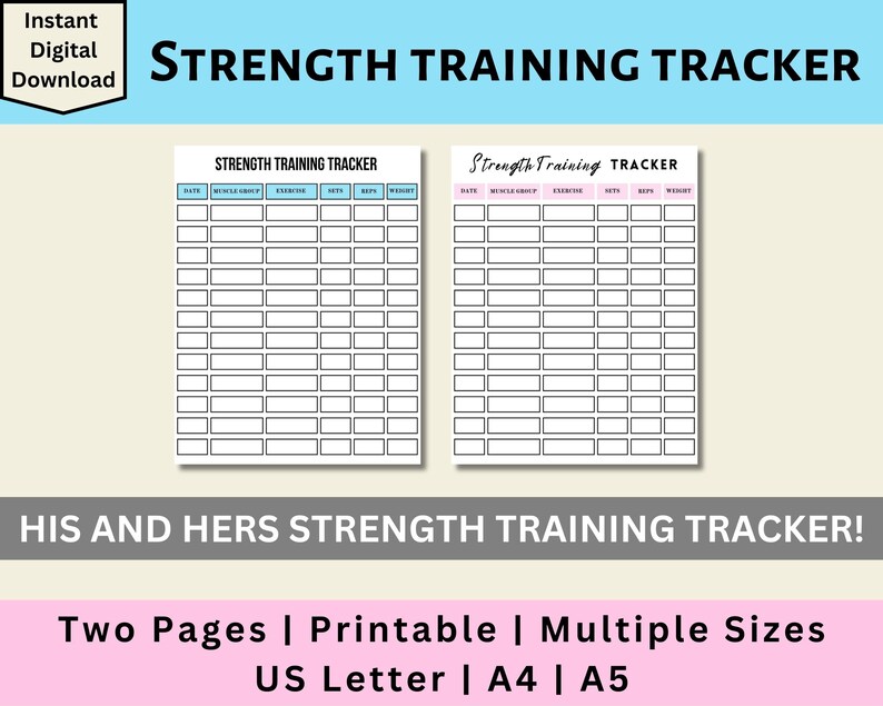 Strength Training Tracker Printable, Workout Tracker, Weight Lifting