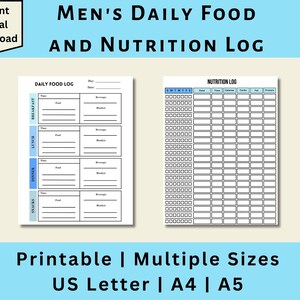 Registro diario de alimentos y nutrición imprimible, Registro diario de alimentos, Registro de nutrición, Rastreador de comidas, Rastreador de alimentos, Descarga digital, Carta de EE. UU., A4, A5