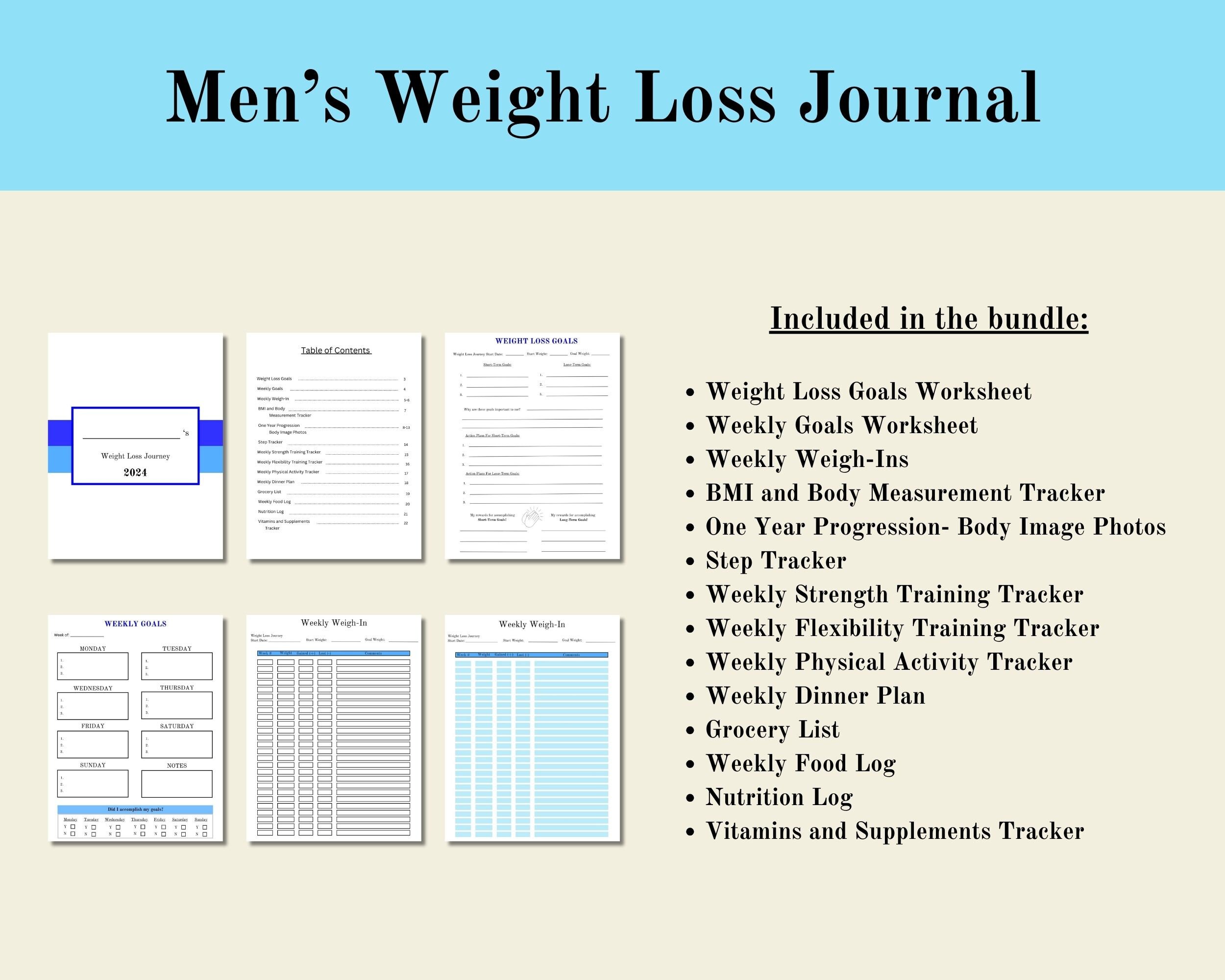 Weight Loss and Strength Training Journal Bundle, Weight Lifting Journal, Body Image Journal