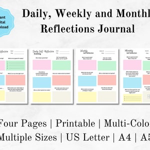 Printable Reflections Journal, Reflections Journal, Weekly Reflection, Daily Weekly and Monthly Reflections Journal, Digital Download